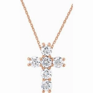 14K Rose 1/4 CTW Natural Diamond Cross 18" Necklace