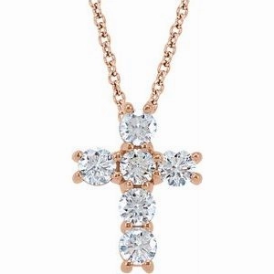 14K Rose 1/4 CTW Natural Diamond Cross 18" Necklace
