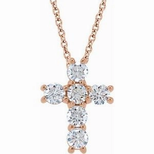 14K Rose 1/4 CTW Natural Diamond Cross 18" Necklace