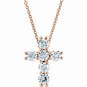 14K Rose 1/4 CTW Natural Diamond Cross 18" Necklace