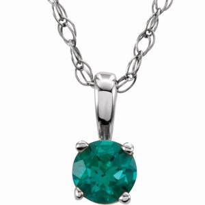 14K White 3 mm Natural Blue Sapphire Youth Solitaire 14" Necklace