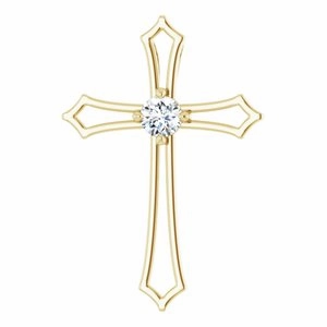 14K White 4 mm Square 3/8 CTW Natural Diamond Cross Pendant