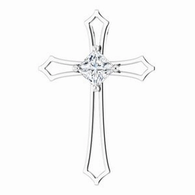 14K White 4 mm Square 3/8 CTW Natural Diamond Cross Pendant