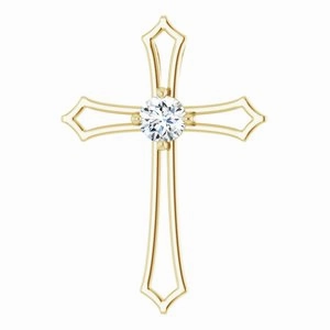 14K White 4 mm Square 3/8 CTW Natural Diamond Cross Pendant
