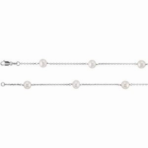 14K White Cultured White Freshwater Pearl  14-Station 18" Necklace