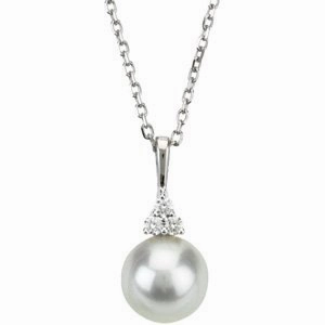 14K White Cultured White Freshwater Pearl & .06 CTW Natural Diamond 18" Necklace