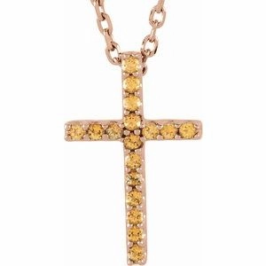14K White Natural Emerald Petite Cross 16" Necklace