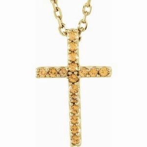 14K White Natural Yellow Sapphire Petite Cross 16" Necklace