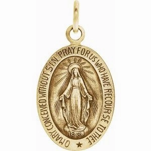 14K Yellow 12x8 mm Oval Miraculous Medal