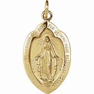 14K Yellow 13x8 mm Oval Miraculous Medal Pendant