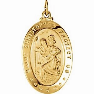 14K Yellow 25x18 mm Oval St. Christopher Medal