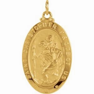 14K Yellow 25x18 mm Oval St. Christopher Medal