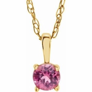 14K Yellow 3 mm Imitation Mozambique Garnet Youth Solitaire 14" Necklace