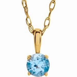 14K Yellow 3 mm Imitation Mozambique Garnet Youth Solitaire 14" Necklace