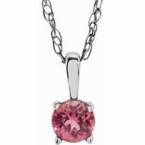 14K Yellow 3 mm Imitation Mozambique Garnet Youth Solitaire 14" Necklace