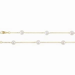 14K Yellow Cultured White Freshwater Pearl 14-Station 18" Necklace