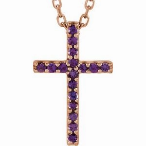 14K Yellow Natural Amethyst Petite Cross 16" Necklace