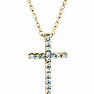 14K Yellow Natural Amethyst Petite Cross 16" Necklace