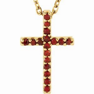 14K Yellow Natural Amethyst Petite Cross 16" Necklace