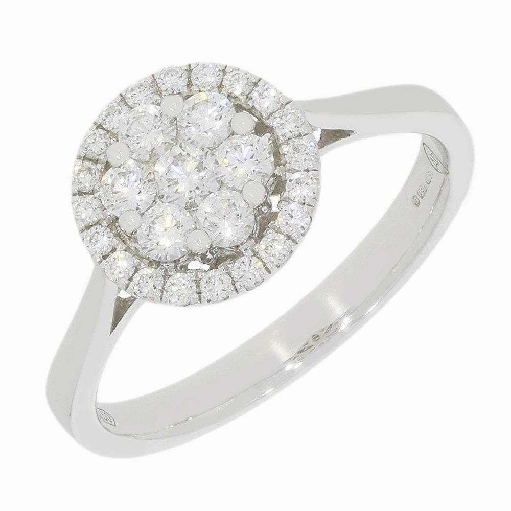 18ct White Gold 0.50ct Halo Cluster Diamond Ring