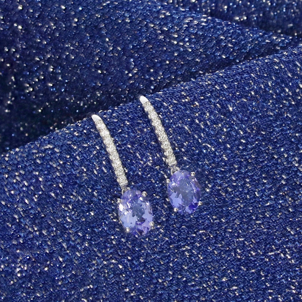 18ct White Gold 1.49ct Tanzanite and 0.09ct Diamond Drop Earrings