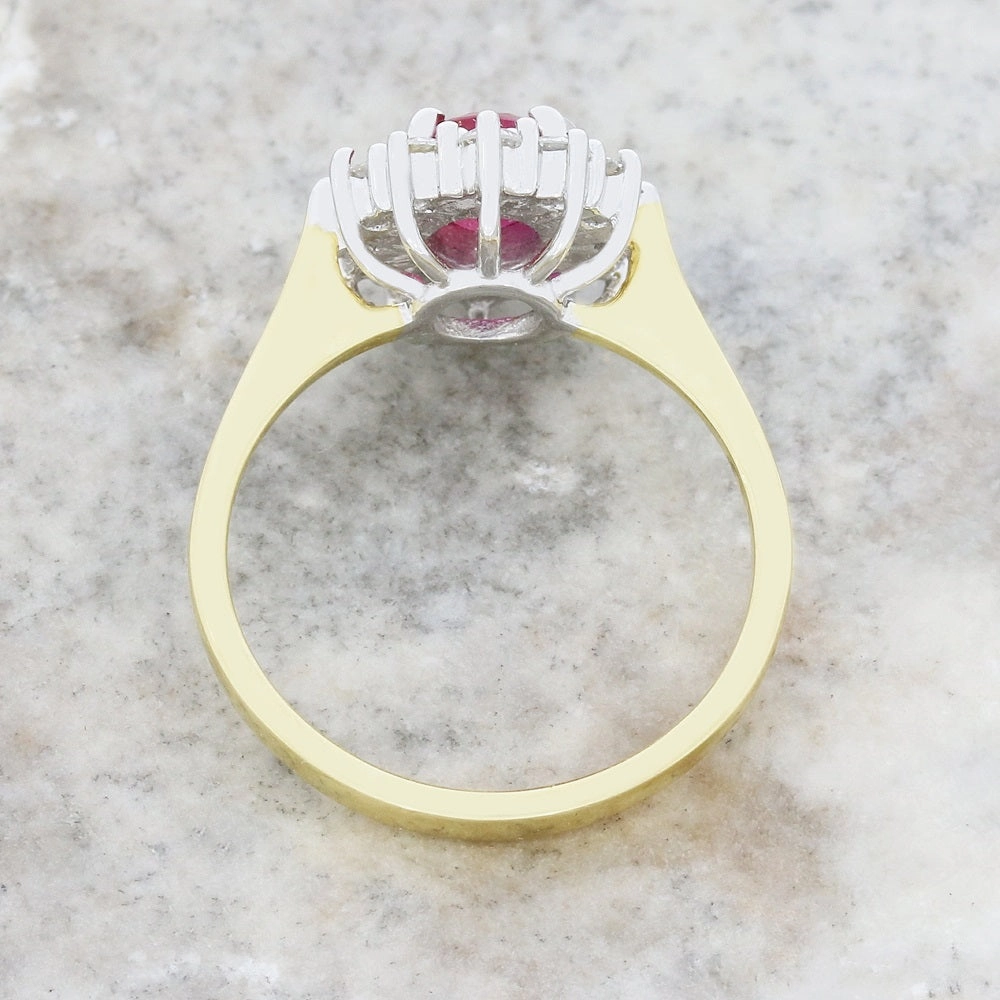 18ct Yellow Gold Oval 1.10ct Ruby and 0.55ct Diamond Cluster Ring