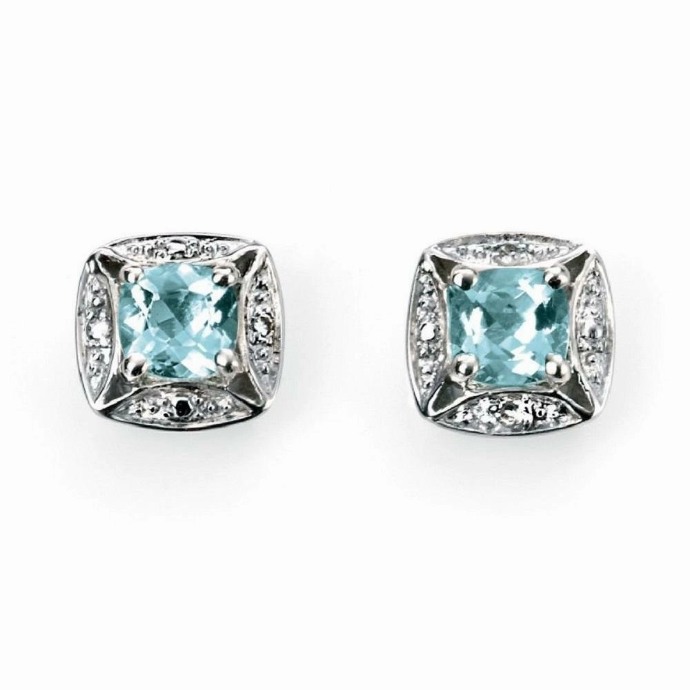 9ct White Gold Aquamarine and Diamond Earrings GE732T