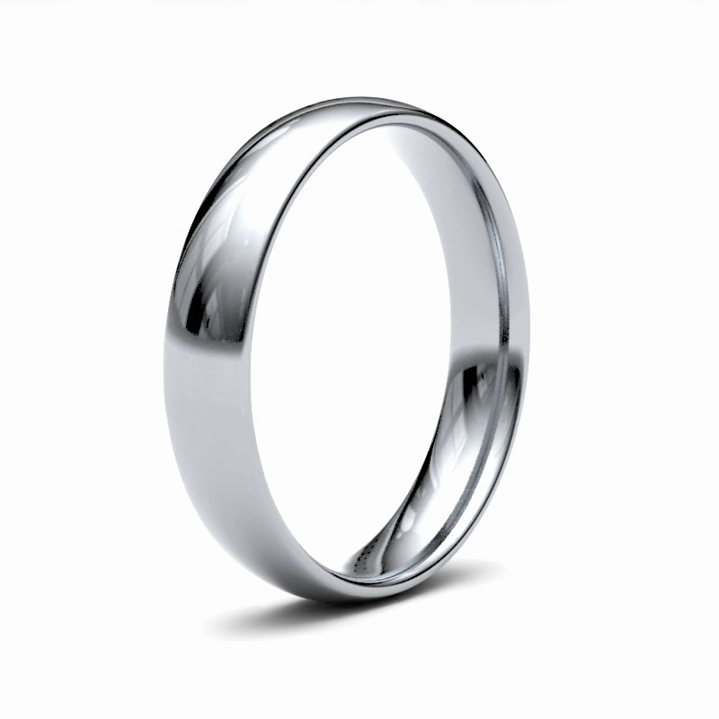 9ct White Gold Traditional Court 4mm Light Weight Polished Ladies Wedding Ring