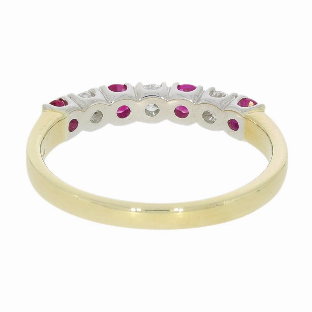 9ct Yellow Gold 0.21ct Diamond & Ruby Half Eternity Ring