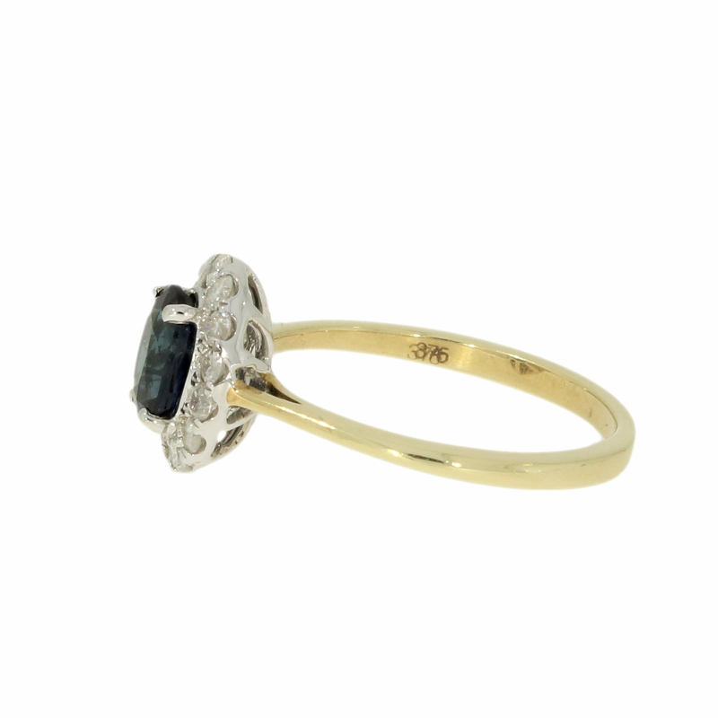 9ct Yellow Gold Sapphire & Diamond 0.30cts Cluster Ring