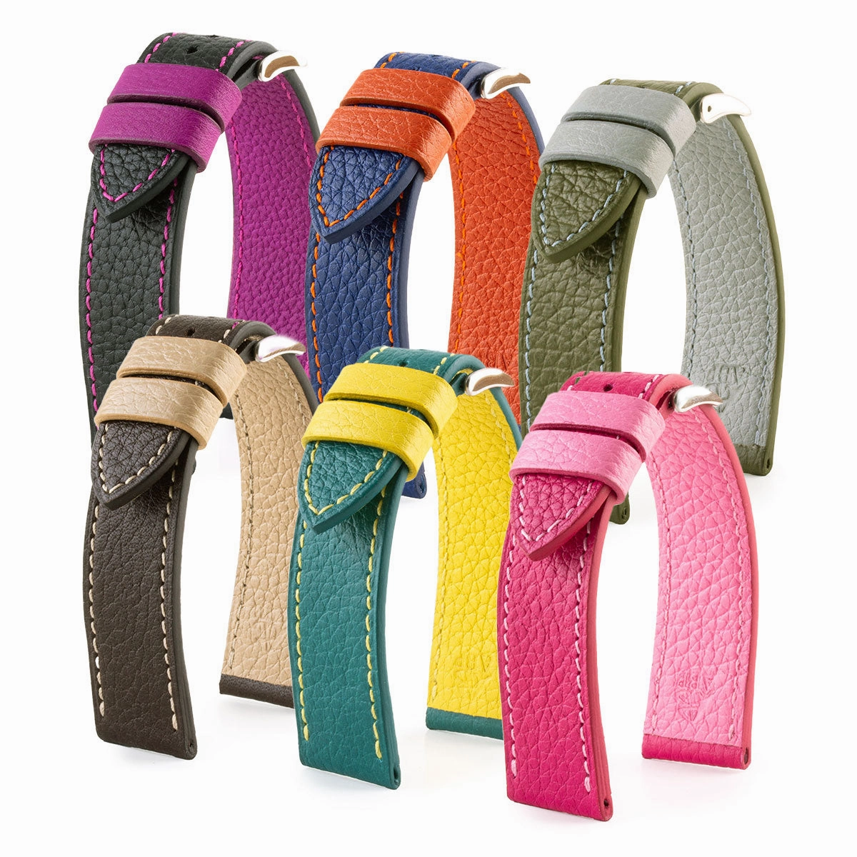 "Holi" leather watch band - Buffalo (black, blue, kaki, brown, pink)