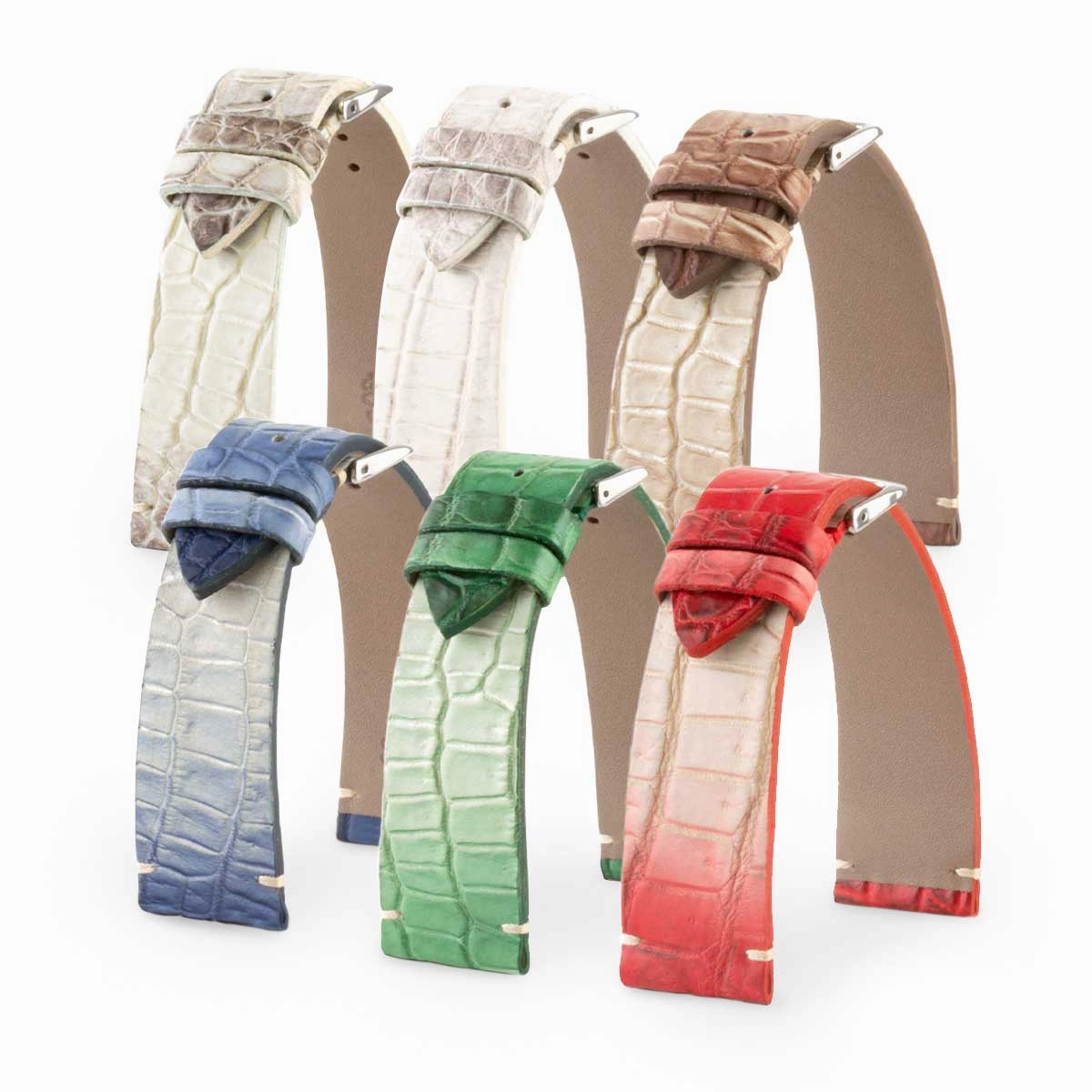 "Retro Himalaya" leather watch band - Alligator (grey, blue, green, brown, red)