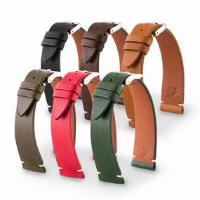 a??"Retro" watch band - Premium quality barenia type calf leather strap (black, brown, kaki, red, green)