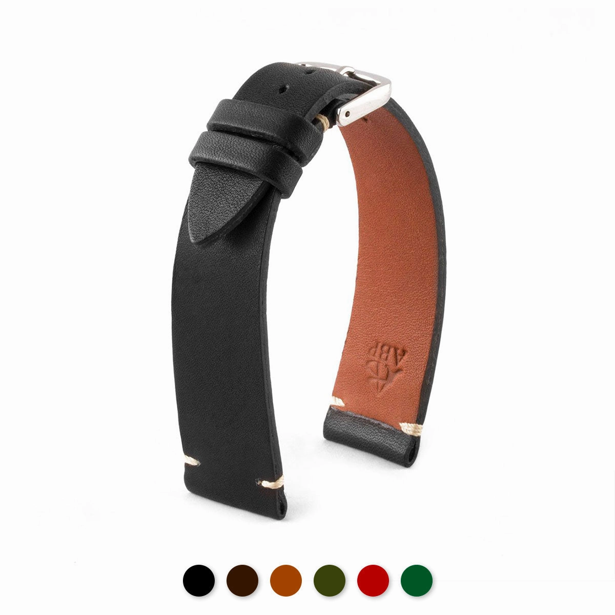 a??"Retro" watch band - Premium quality barenia type calf leather strap (black, brown, kaki, red, green)