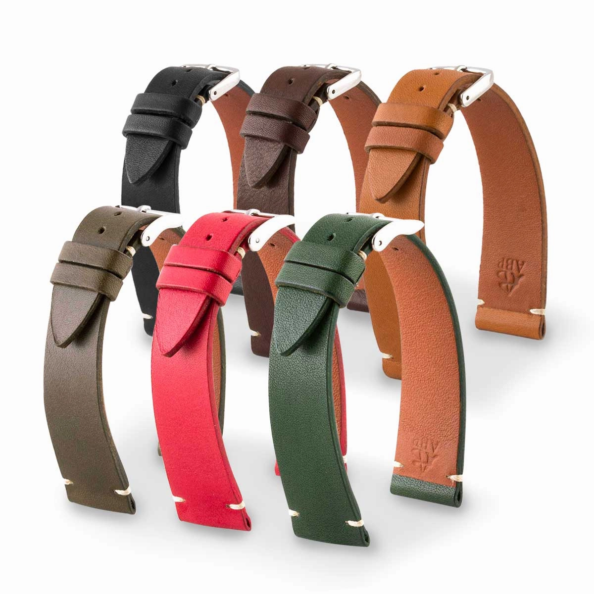 a??"Retro" watch band - Premium quality barenia type calf leather strap (black, brown, kaki, red, green)