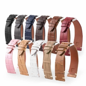 a??"Retro" watchband - Matt alligator leather strap (black, brown, grey, blue, white, burgundy, beige...)