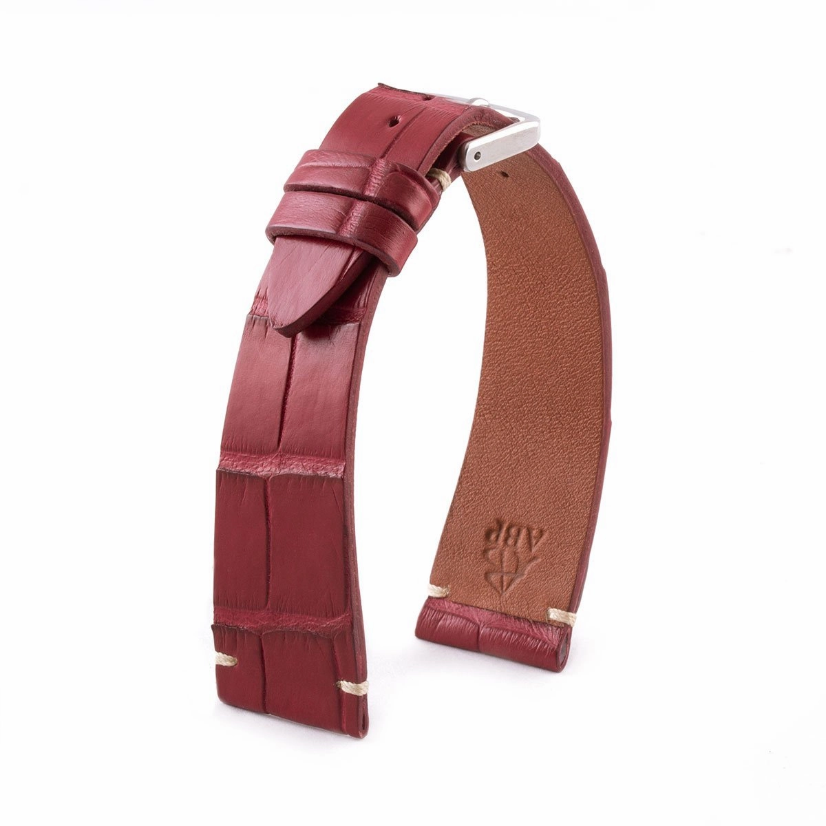 a??"Retro" watchband - Matt alligator leather strap (black, brown, grey, blue, white, burgundy, beige...)