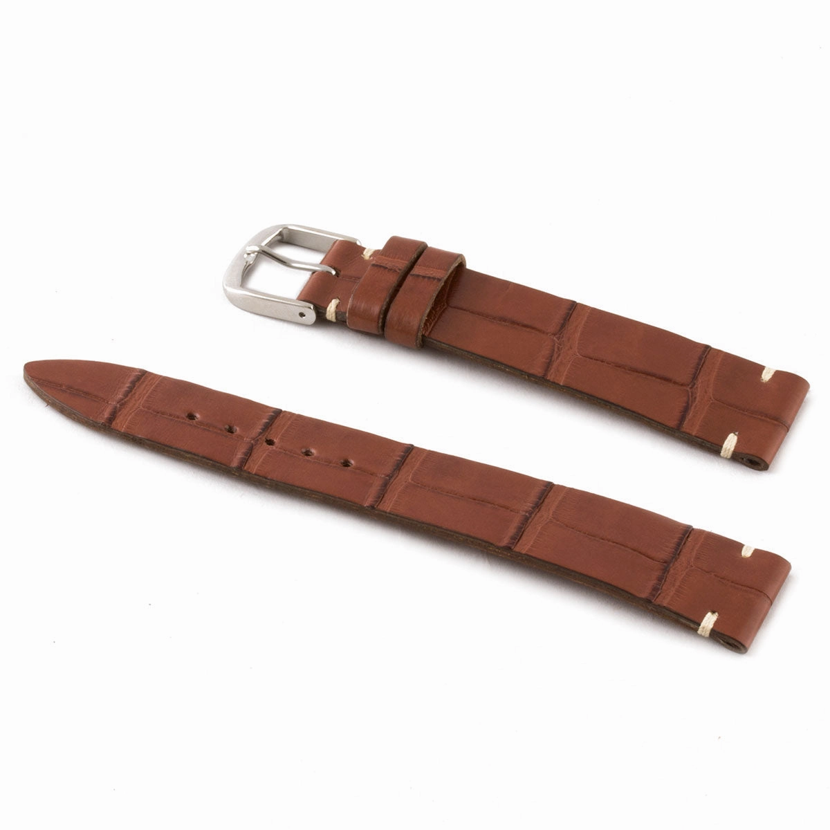 a??"Retro" watchband - Matt alligator leather strap (black, brown, grey, blue, white, burgundy, beige...)