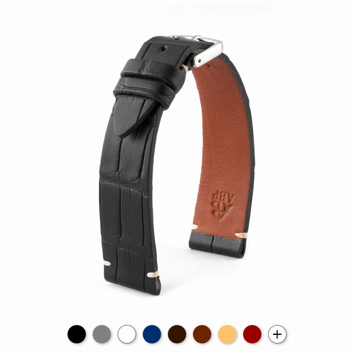 a??"Retro" watchband - Matt alligator leather strap (black, brown, grey, blue, white, burgundy, beige...)