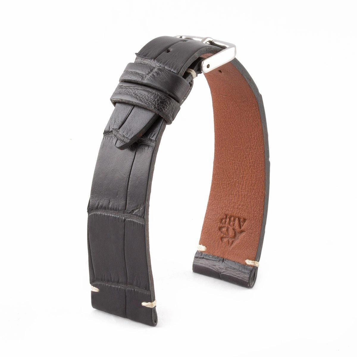 a??"Retro" watchband - Matt alligator leather strap (black, brown, grey, blue, white, burgundy, beige...)