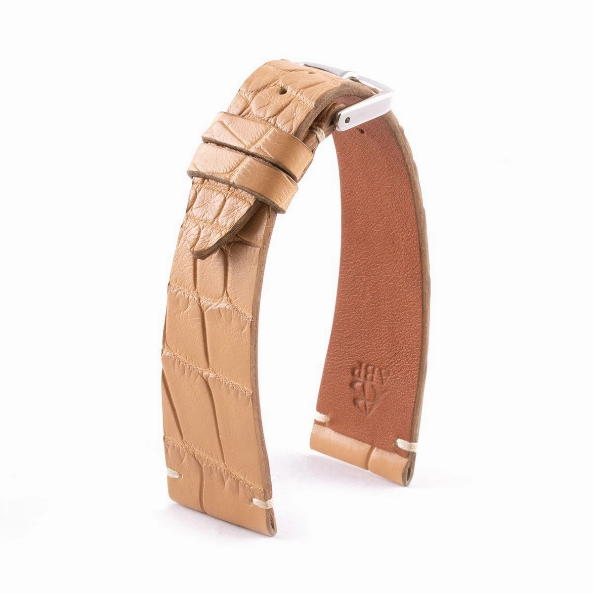 a??"Retro" watchband - Matt alligator leather strap (black, brown, grey, blue, white, burgundy, beige...)