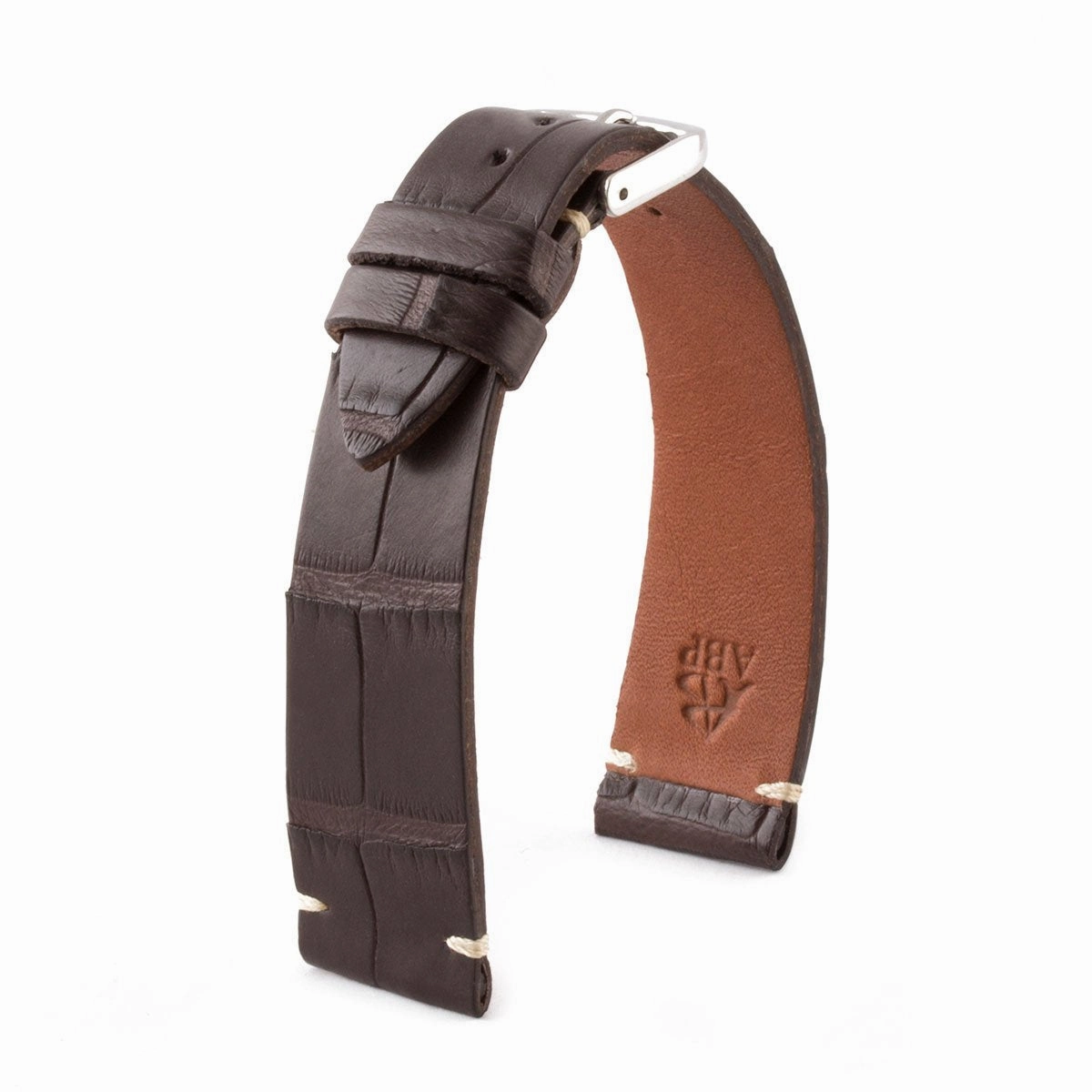 a??"Retro" watchband - Matt alligator leather strap (black, brown, grey, blue, white, burgundy, beige...)