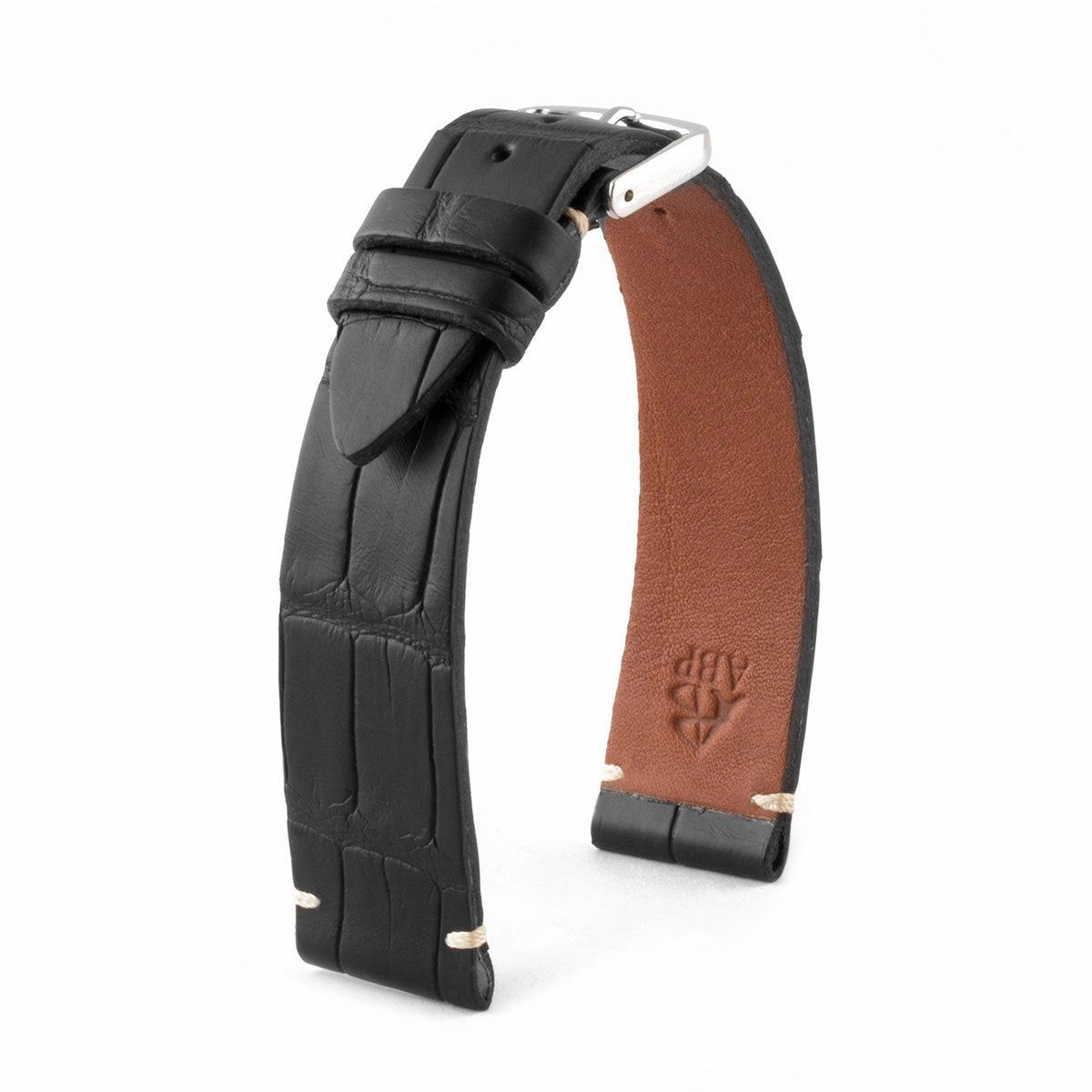 a??"Retro" watchband - Matt alligator leather strap (black, brown, grey, blue, white, burgundy, beige...)