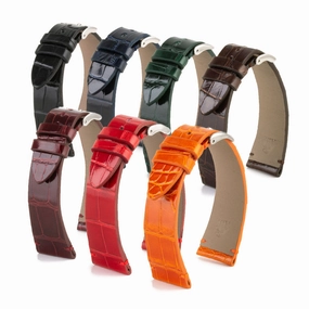 a??"Retro" watchband - Shiny alligator leather strap (black, blue, green, brown, burgundy, red, orange)