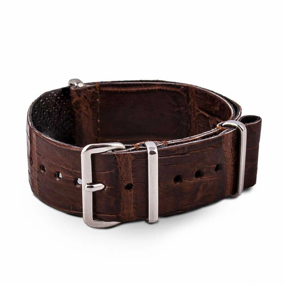 a??Leather Wild nato strap - Wild alligator / crocodile (black, brown, grey, blue, red, orange, green, orange, pink...)