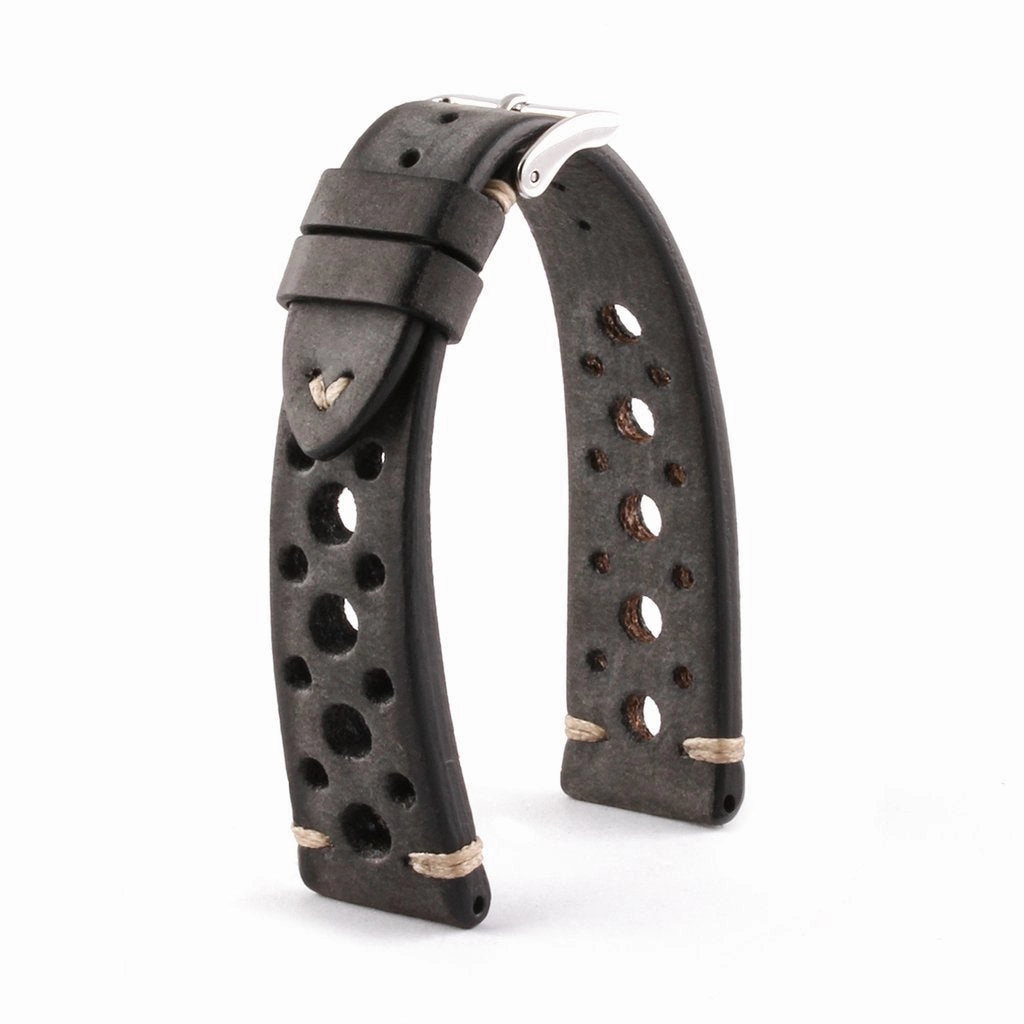 a??Vintage "Racing" strap - High end leather watch band - Calf (black, grey, brown, blue, red, taupe, camo)