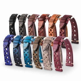a??Vintage "Racing" strap - High end leather watch band - Calf (black, grey, brown, blue, red, taupe, camo)