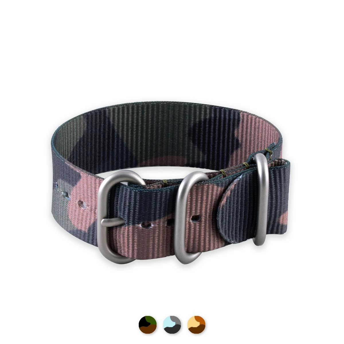 a??Zulu nato 3 rings watchstrap - Camo nylon / fabric (brown, brown/green, grey)