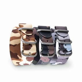 a??Zulu nato 3 rings watchstrap - Camo nylon / fabric (brown, brown/green, grey)