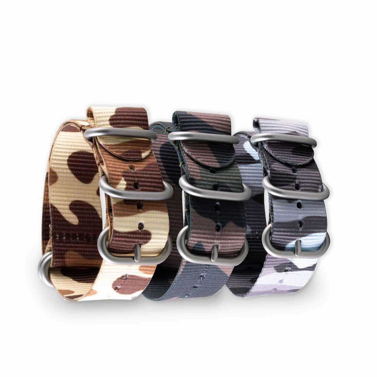 a??Zulu nato watch band 5 rings - Camo nylon / fabric (brown, brown/green, grey)